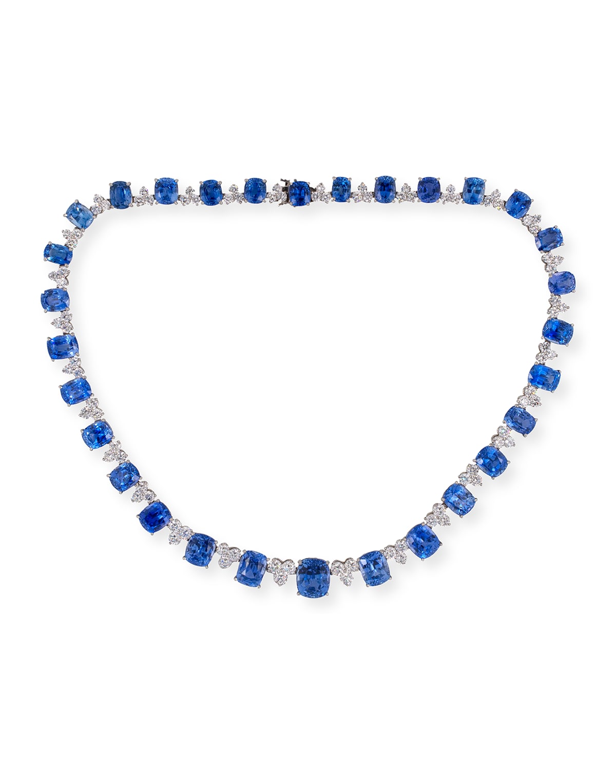 Platinum Blue Sapphire and Diamond-Trio Necklace
