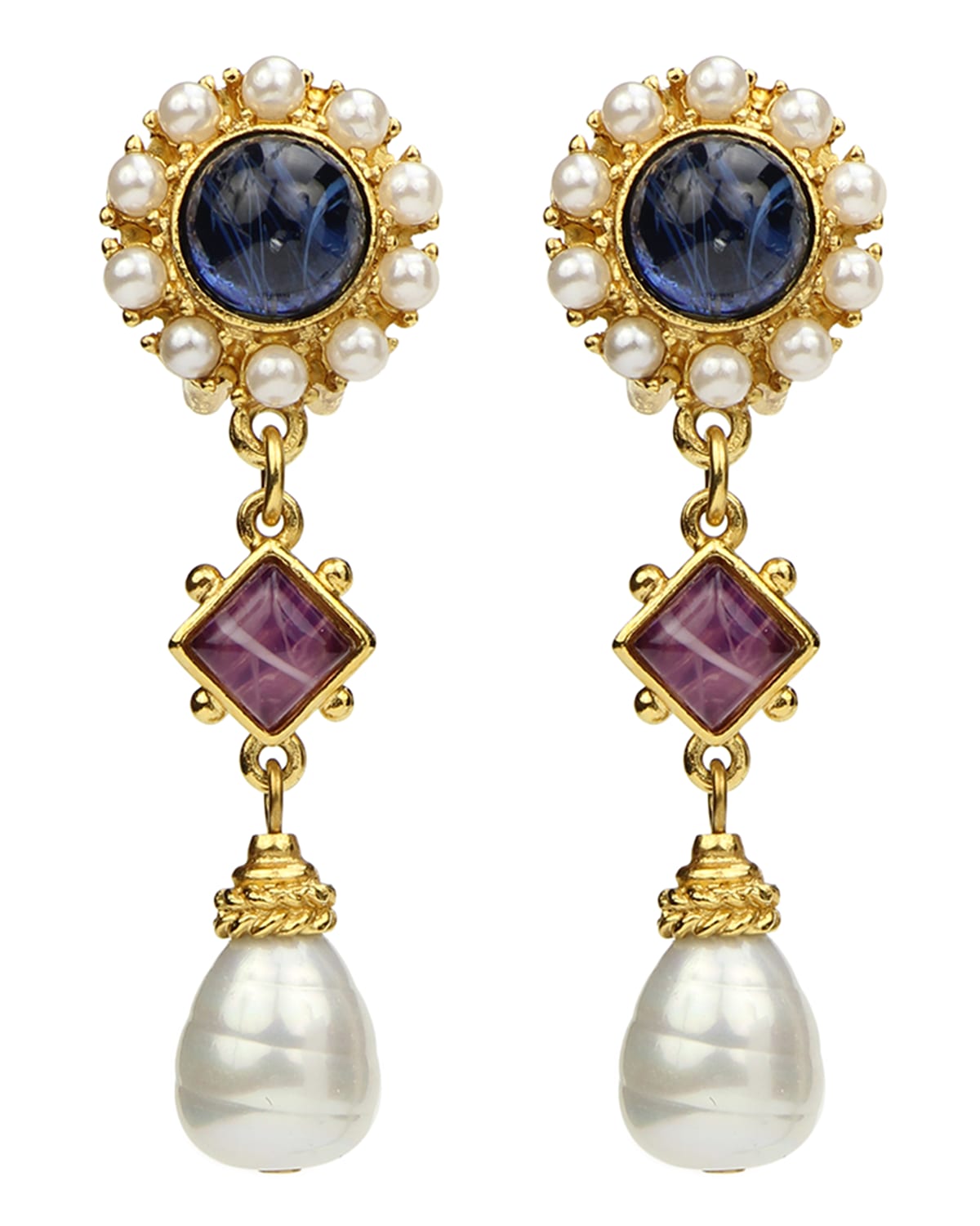 Ben-amun Mixed Glass-drop Clip Earrings