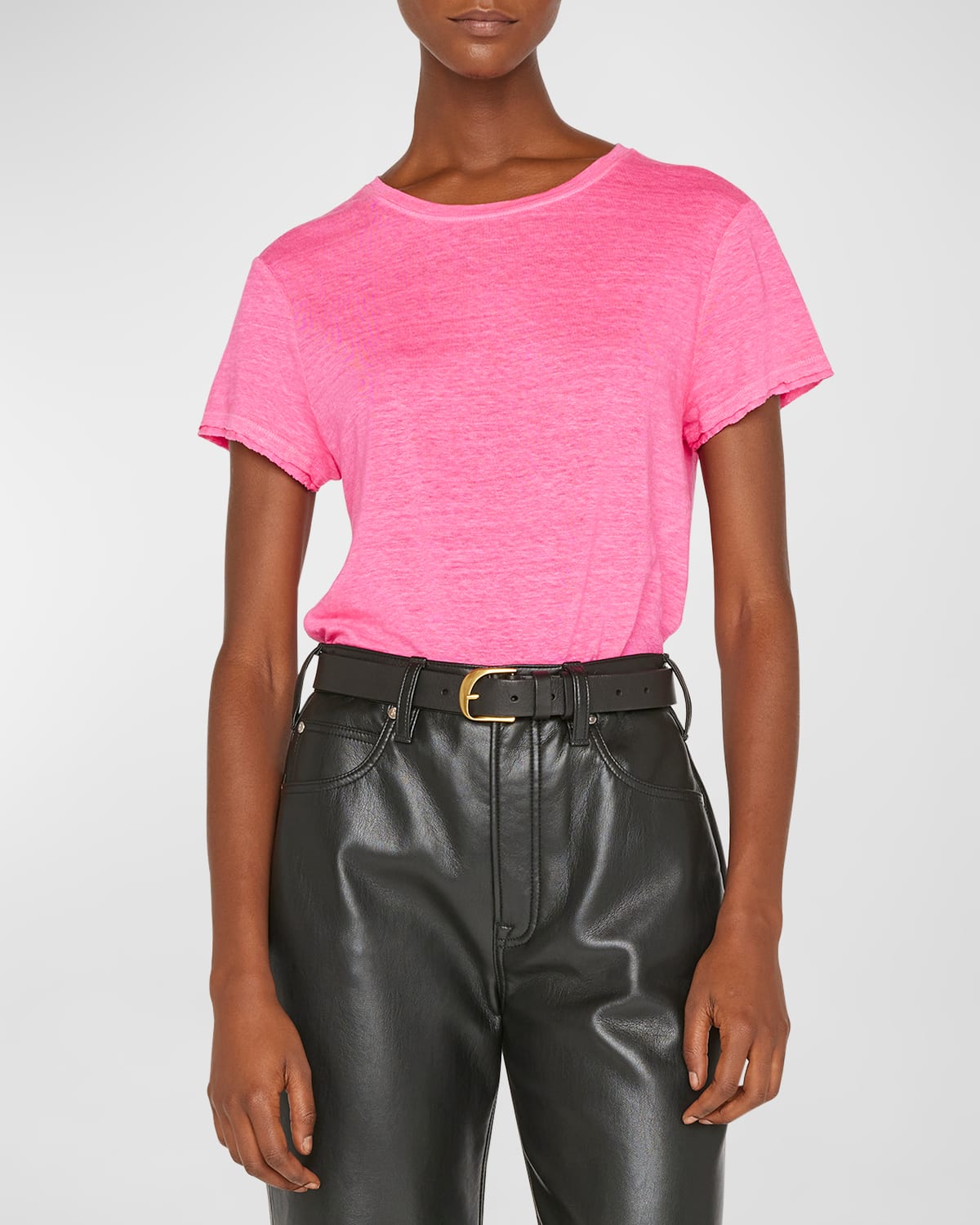 Frame Easy True Organic Linen Tee In Flamingo