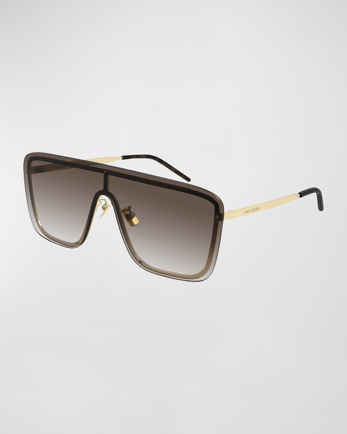 Shop Saint Laurent Mask Shield Mirrored Sunglasses In Brown / Gold