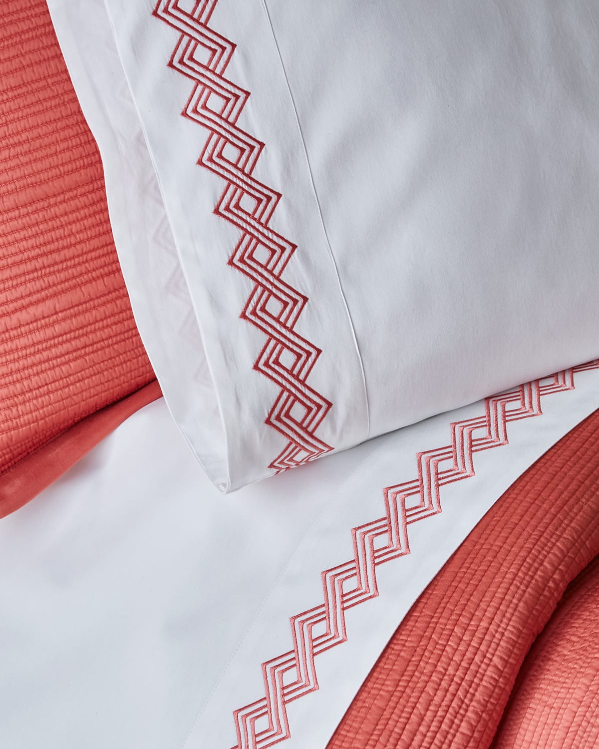 Amity Home Amalfi Standard Embroidered Pillowcases, Pair In White/orange