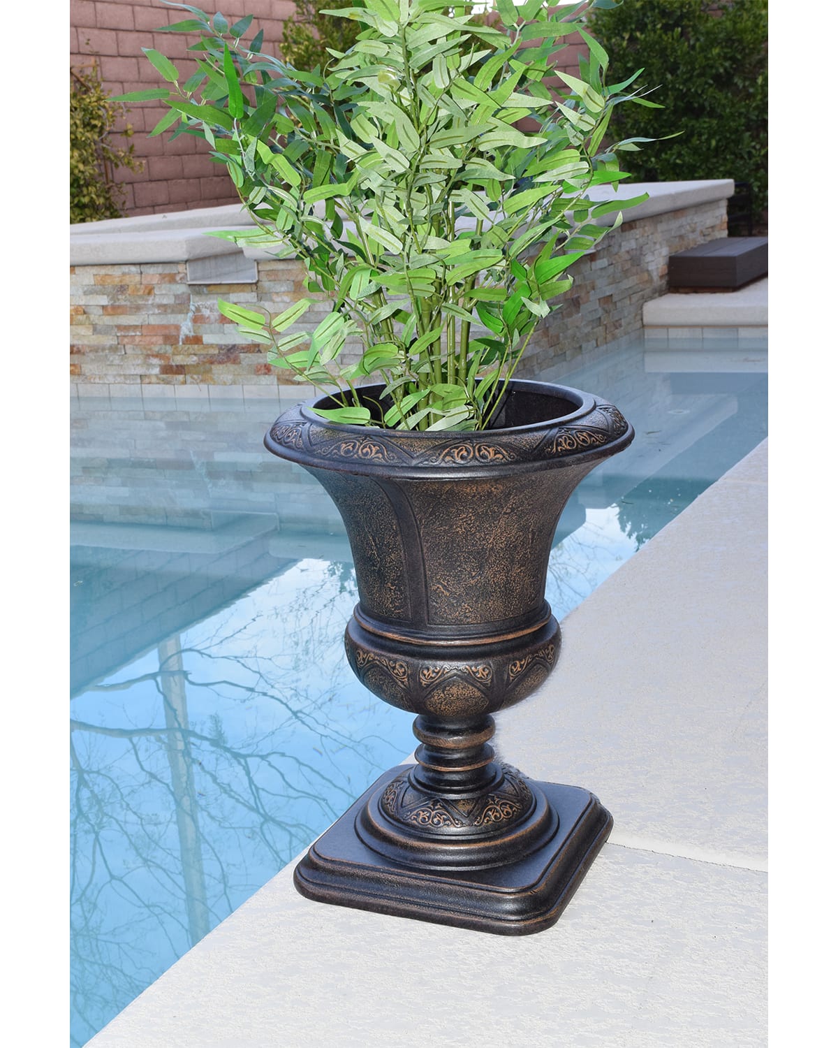 Shop Hanamint Outdoor Garden Pot - 24" High In Golden Bronze