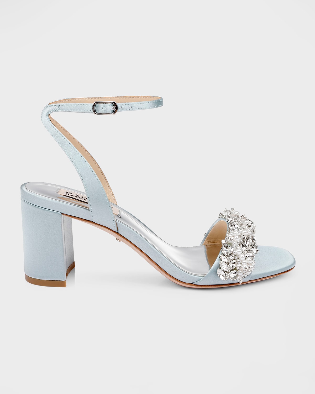 BADGLEY MISCHKA CLARA EMBELLISHED SATIN COCKTAIL SANDALS