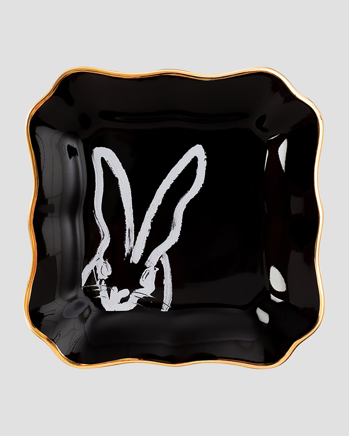 Hunt Slonem Portrait Plate With Gold Rim - Black In Black