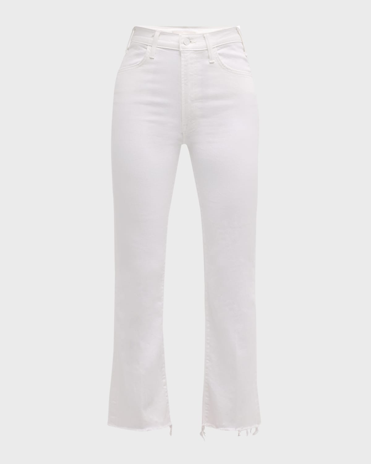Mother The Hustler Patch Pocket Raw Hem High Waist Ankle Flare Jeans In White