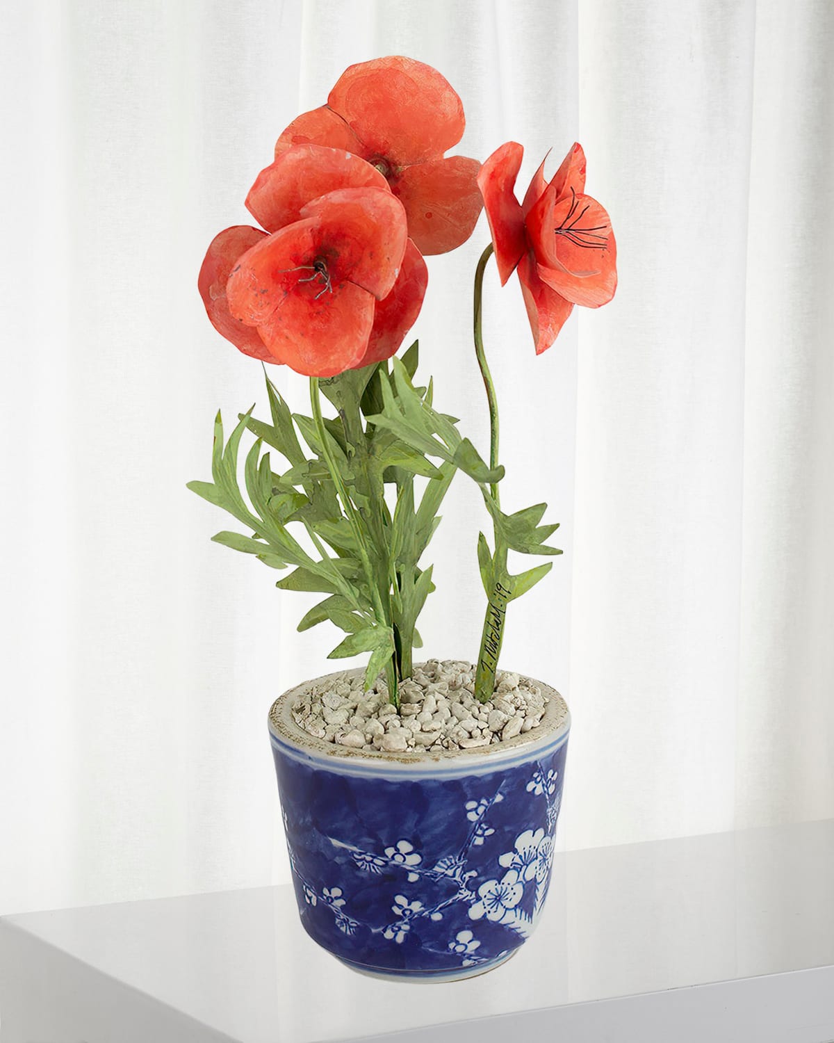 Shop Tommy Mitchell Poppy August Birth Flower In Ceramic Pot In Coral Red