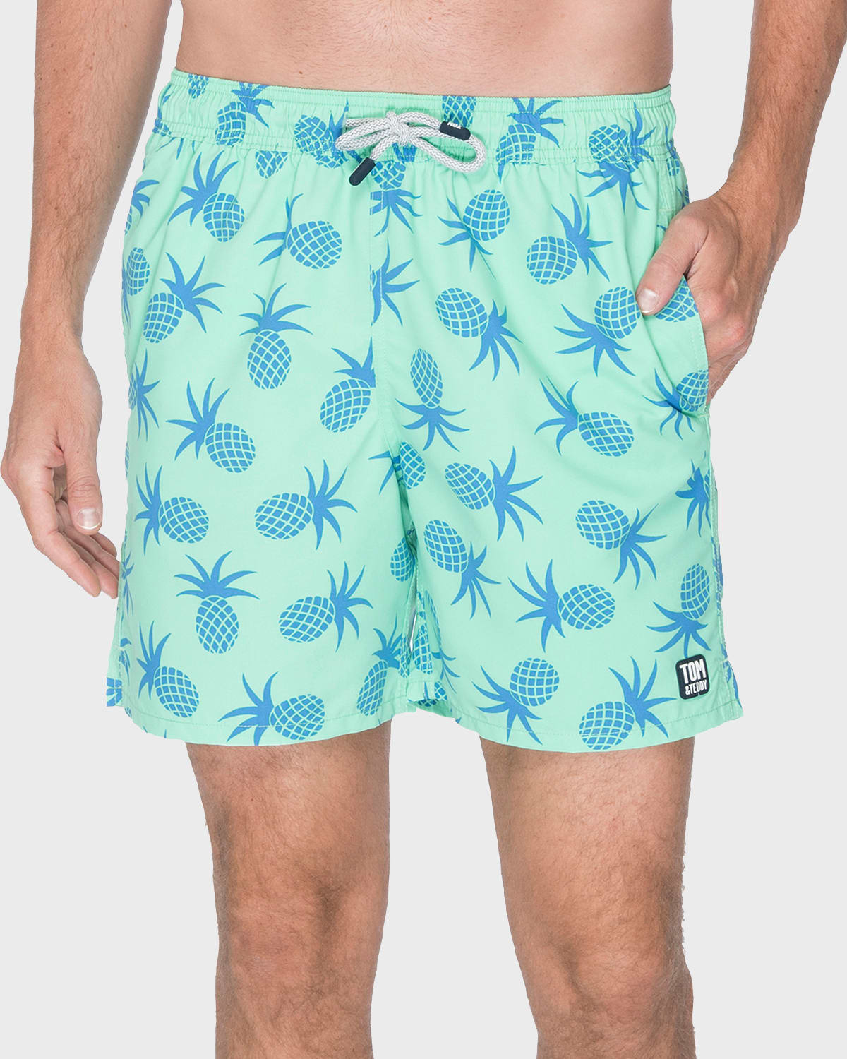 Tom & Teddy Pineapple Print Swim Trunks In Jade Green