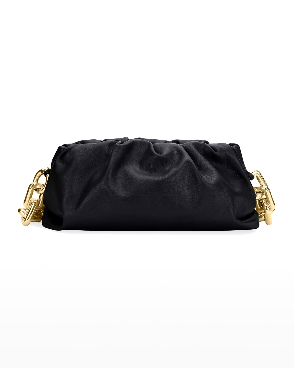 Bottega Veneta Medium Ruched Napa Chain Pouch Bag In Black/gold
