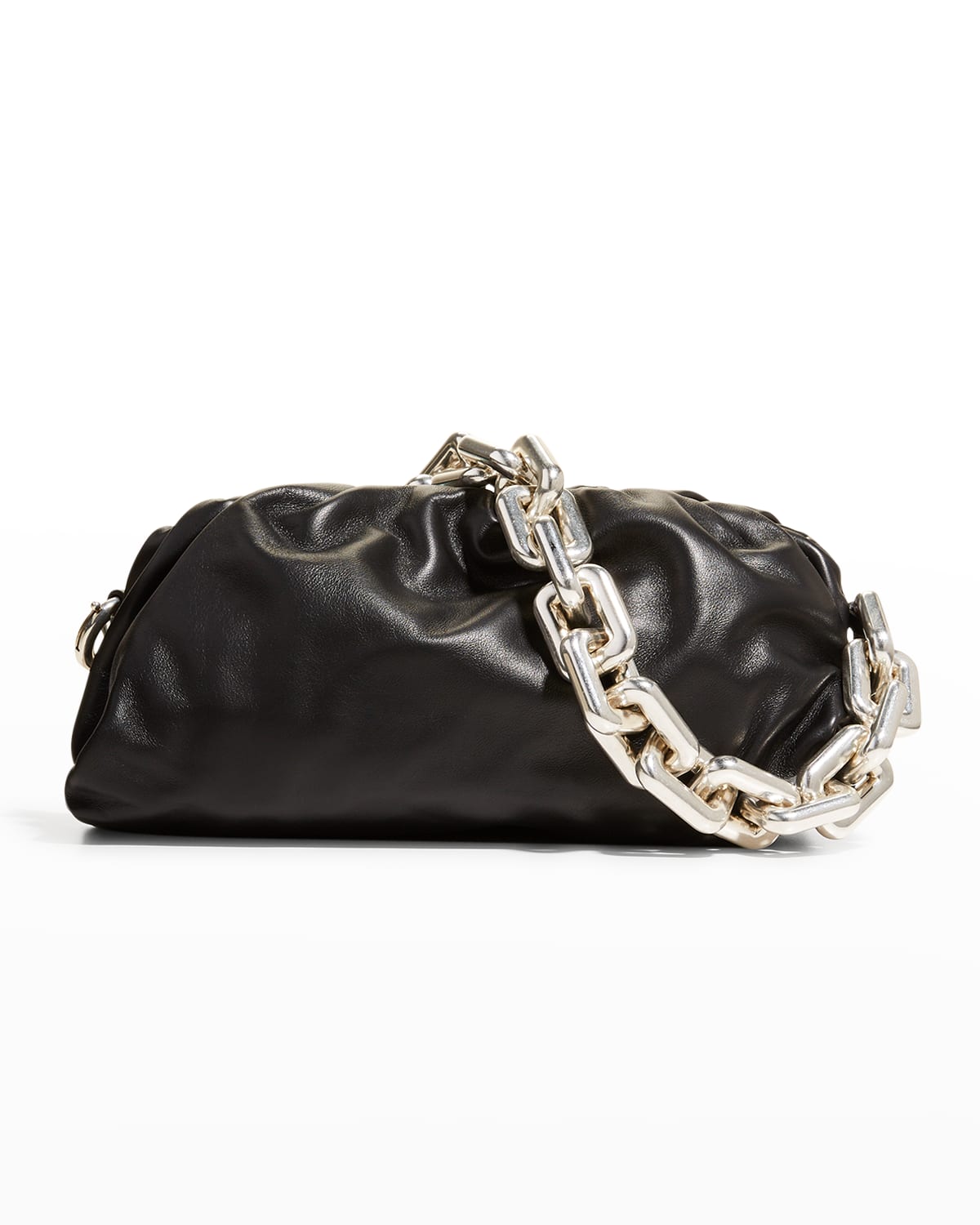 Bottega Veneta Medium Ruched Napa Chain Pouch Bag In Black/silver