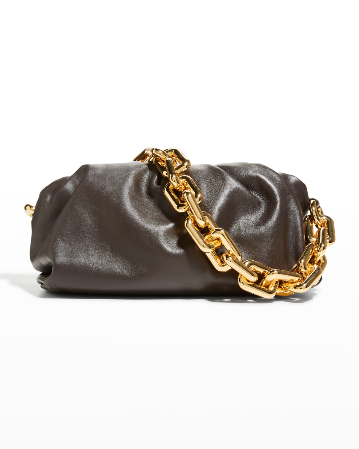 Bottega Veneta Medium Ruched Napa Chain Pouch Bag In Dark Brown