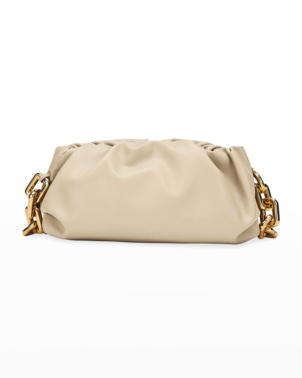 Bottega Veneta Medium Ruched Napa Chain Pouch Bag In Chalk