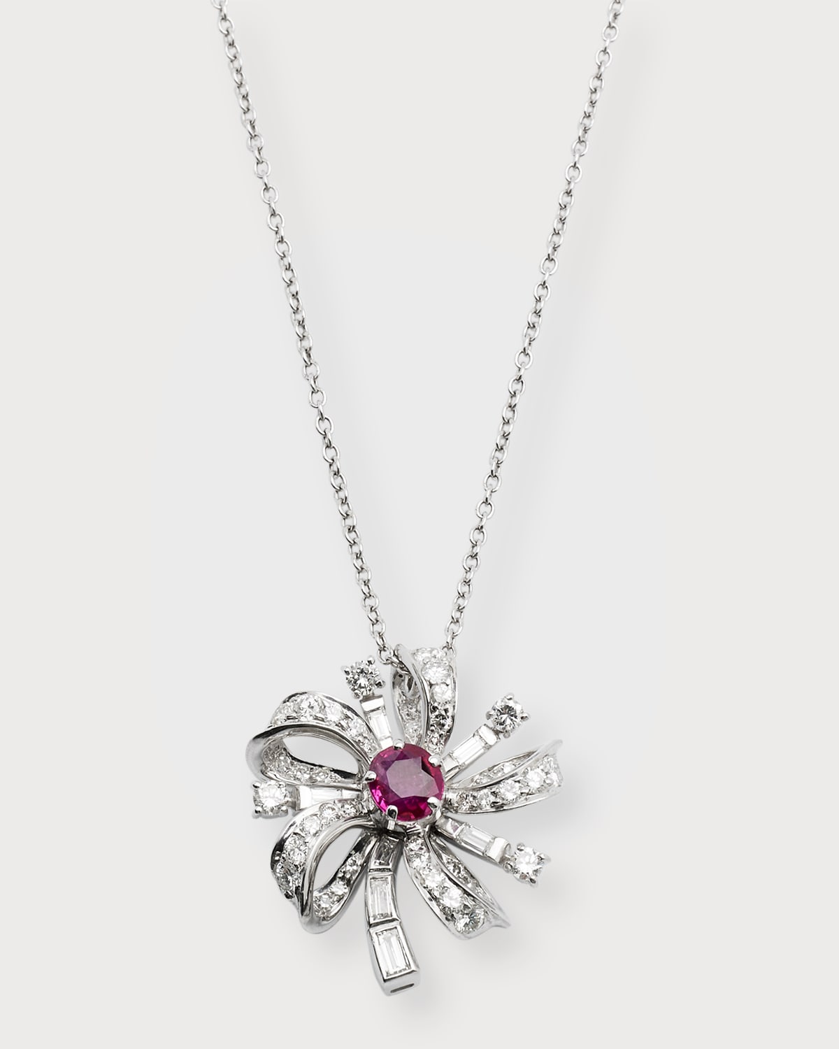 Estate Platinum Burma Ruby Pendant Necklace with Diamonds