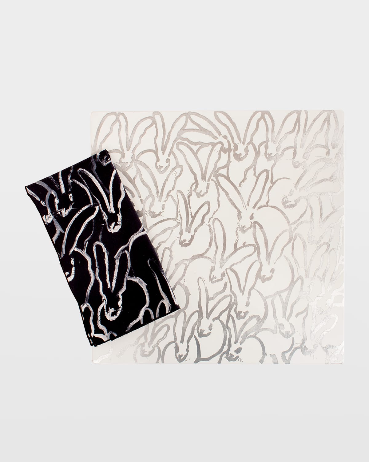 Hunt Slonem Rabbit Run Silver Leaf And Lacquer Placemat In White/silver