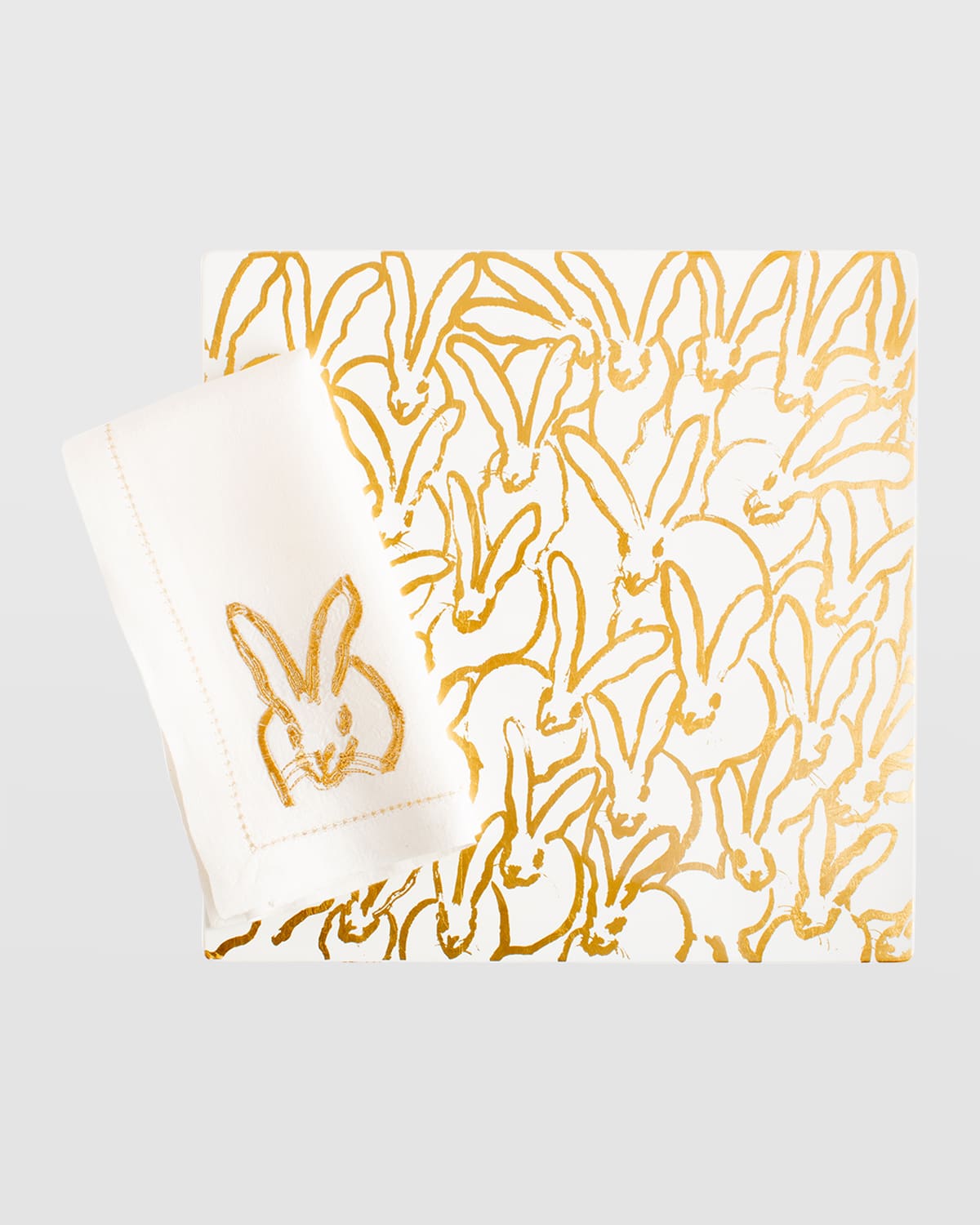 Hunt Slonem Rabbit Run Gold Leaf And Lacquer Placemat In White/gold