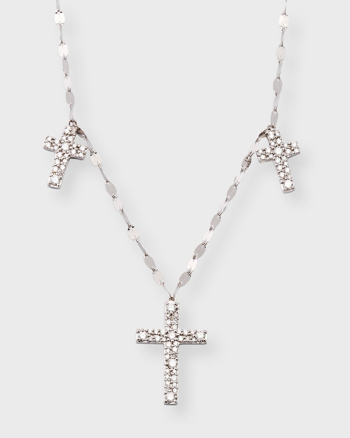 Lana Encrusted Diamond Triple Cross Necklace In White