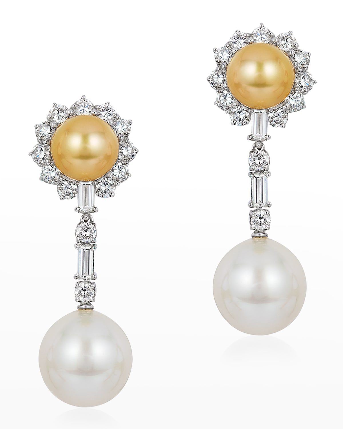 Andreoli Golden Pearl and Diamond Earrings