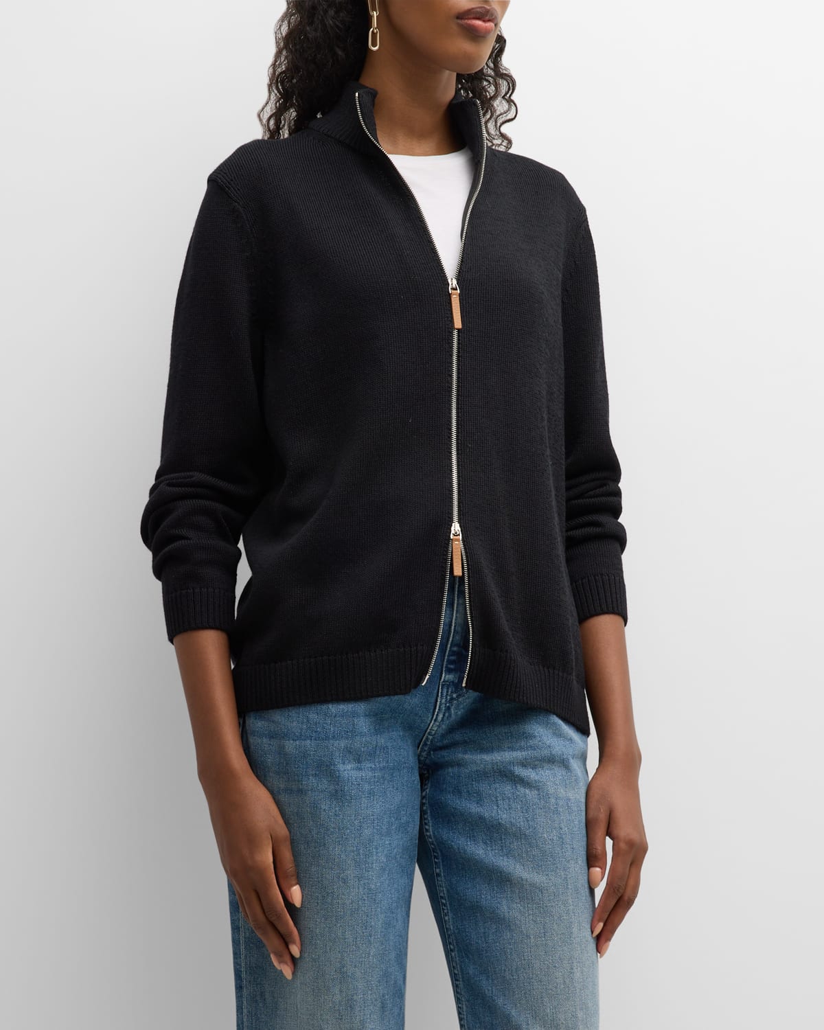 Shop Lafayette 148 Cotton/silk Tape Fitted Bomber Sweater In Black