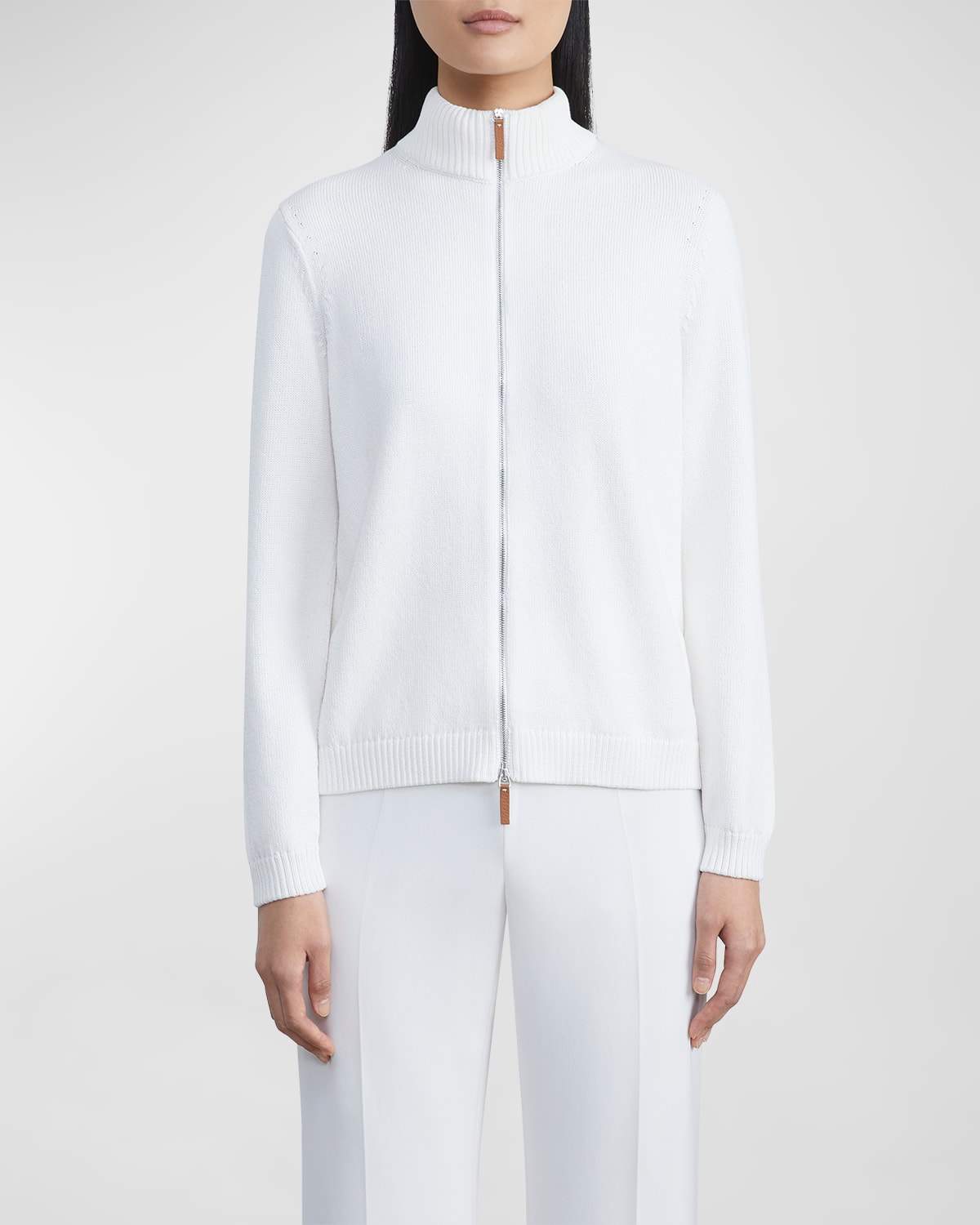 Shop Lafayette 148 Cotton/silk Tape Fitted Bomber Sweater In Cloud