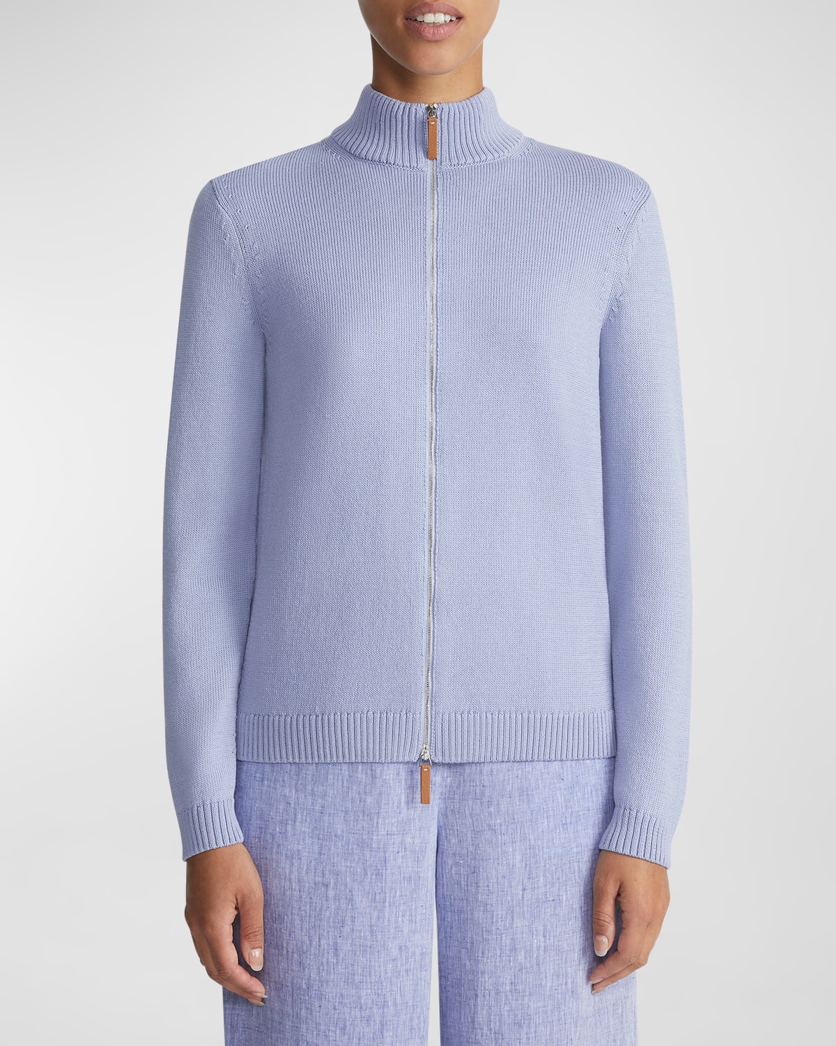 Shop Lafayette 148 Cotton/silk Tape Fitted Bomber Sweater In Wild Bluet