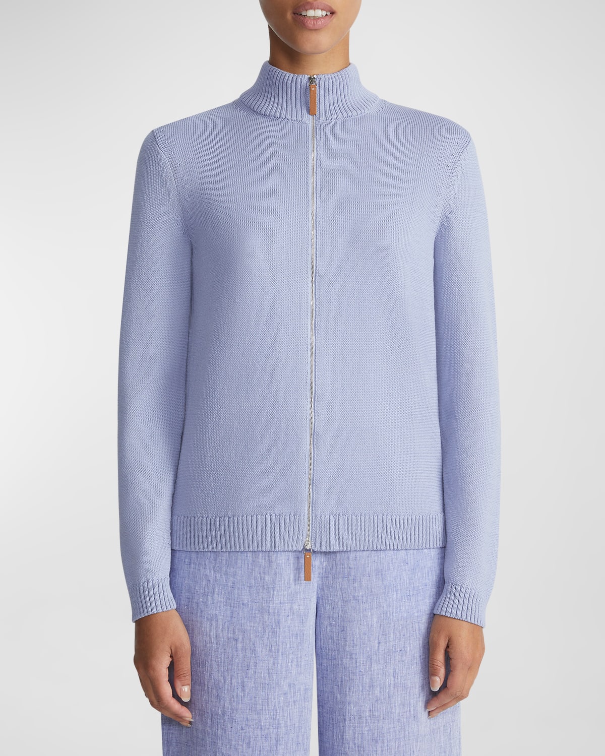 Lafayette 148 Petite Cotton-silk Tape Knit Bomber In Wild Bluet