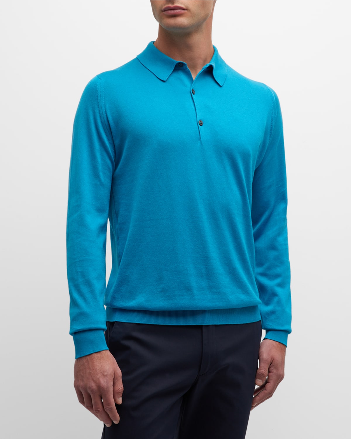 Men's Solid Long-Sleeve Polo Shirt