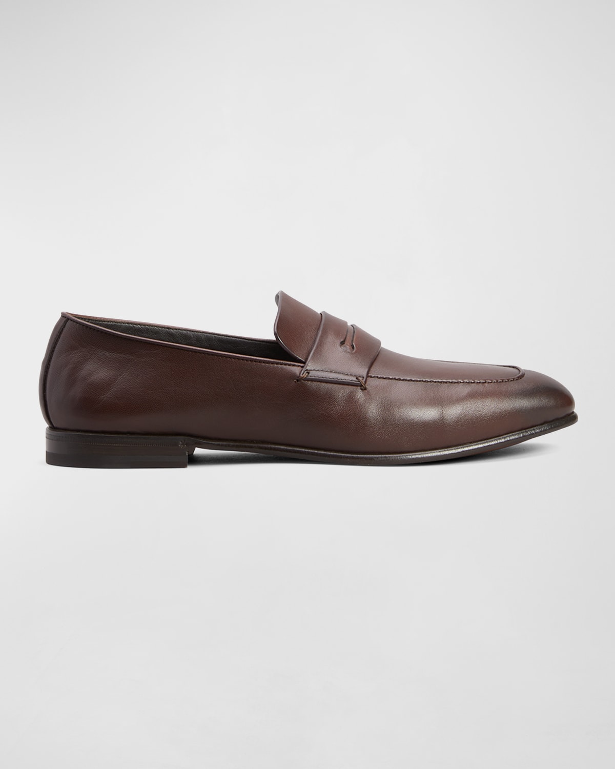 Zegna Leather Almond Toe Loafers In Dark Brown
