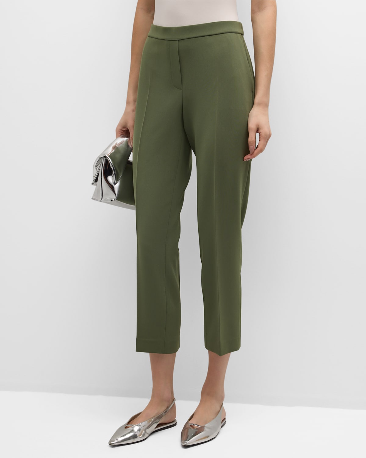Theory Treeca Cropped Pull-on Pants In Brt Olive