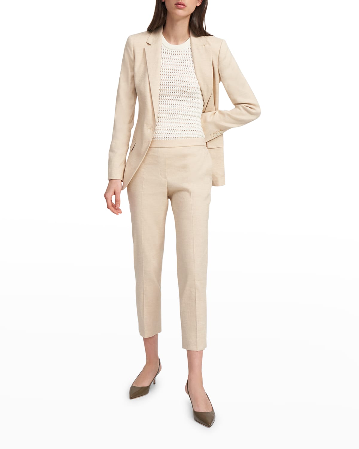 Theory Treeca Good Linen Cropped Pull-on Ankle Pants In Soft Pink