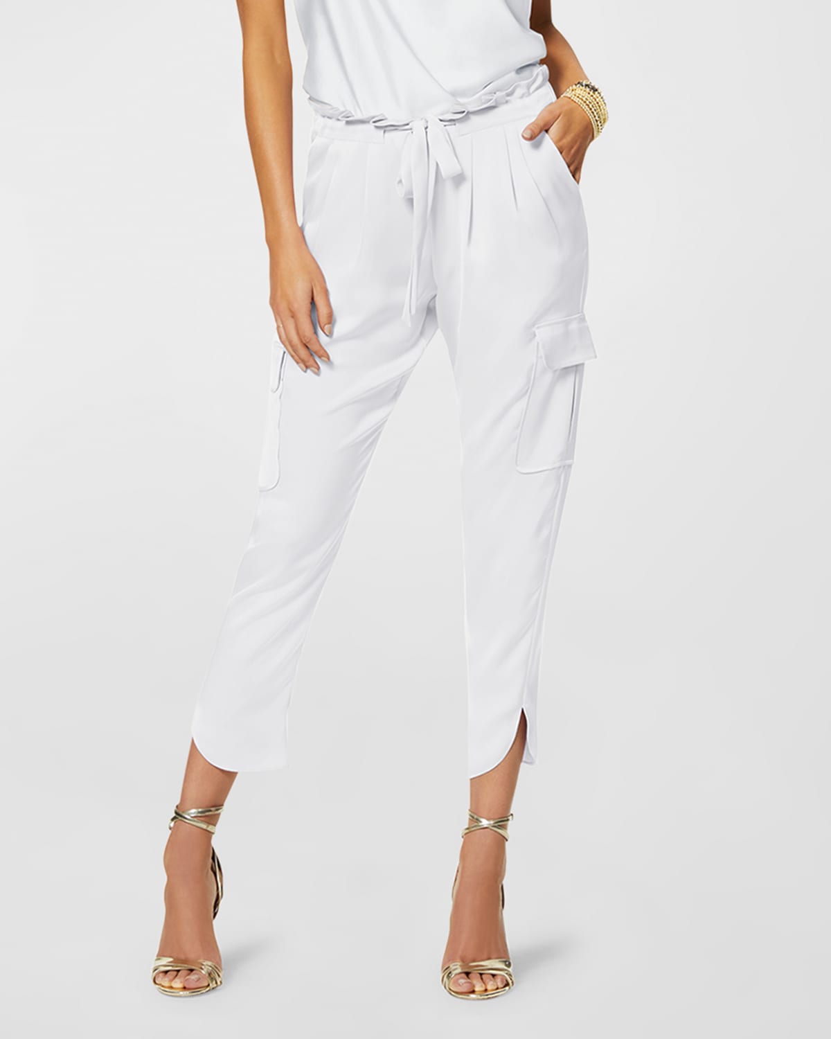 Shop Ramy Brook Allyn Satin Pleated Pants In Ivory
