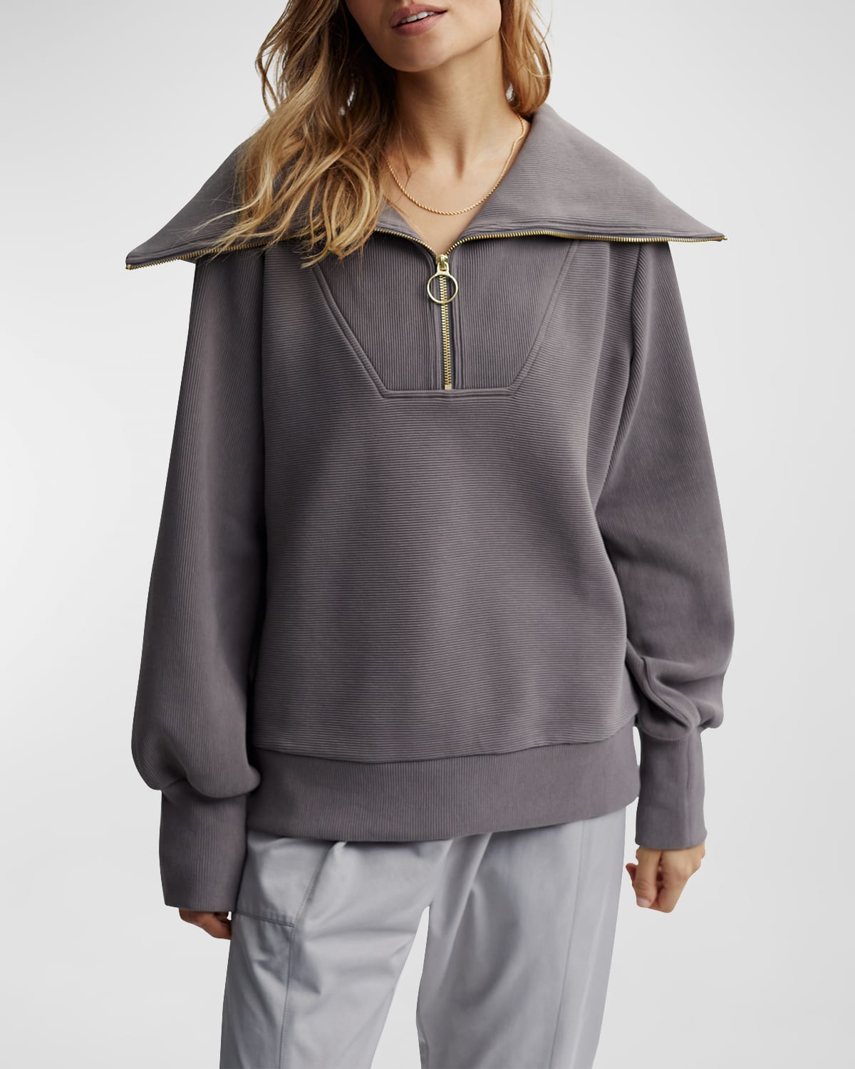 Shop Varley Vine Oversized 1/2-zip Pullover Sweatshirt In Deep Charcoal
