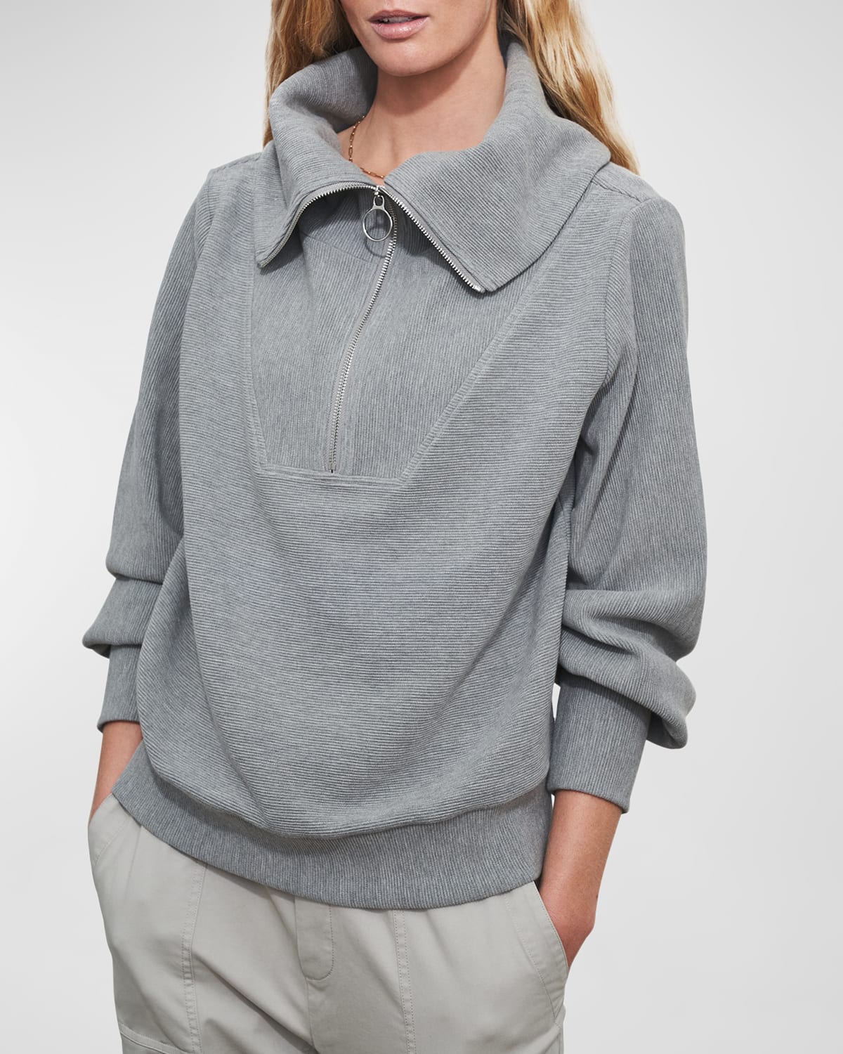 Shop Varley Vine Oversized 1/2-zip Pullover Sweatshirt In Grey Marl