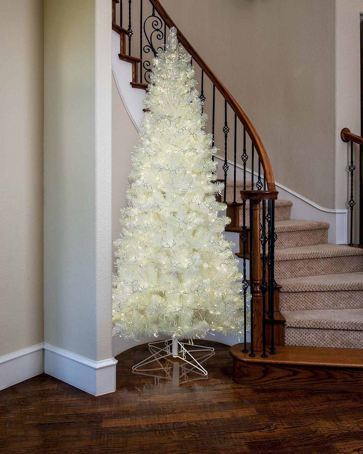 Barcana 9' White Iridescent Tree With Led Lights