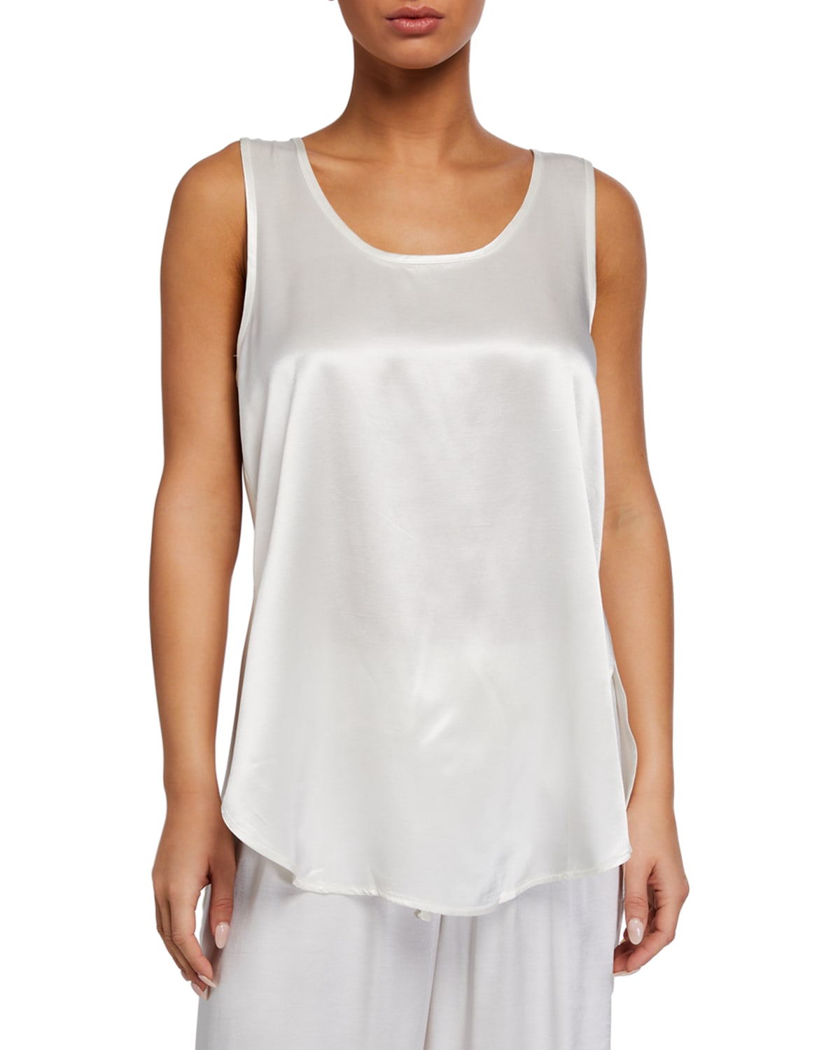 Pj Harlow Jackie Silk Slit Tank Top In Pearl