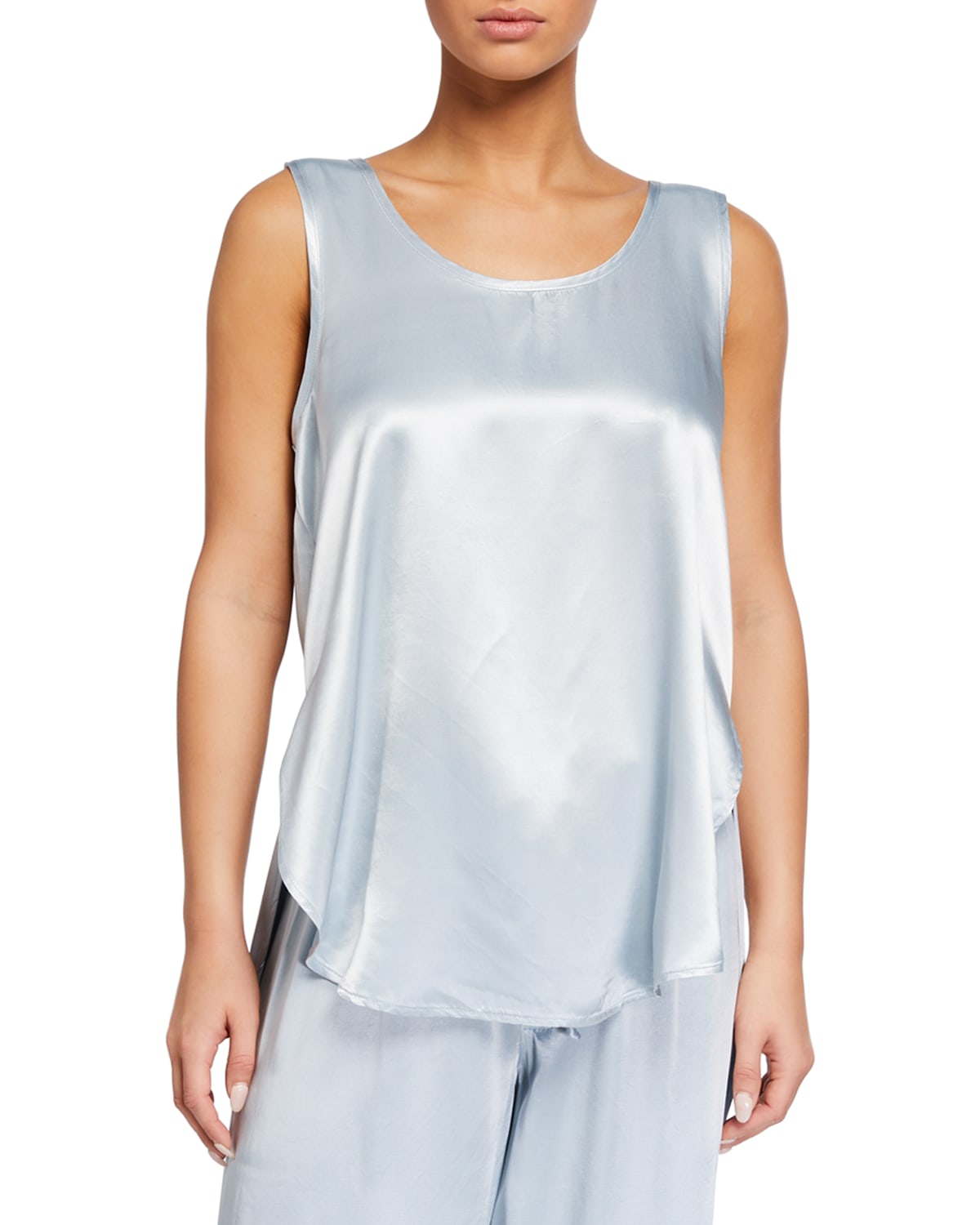 Pj Harlow Jackie Silk Slit Tank Top In Morning Blue