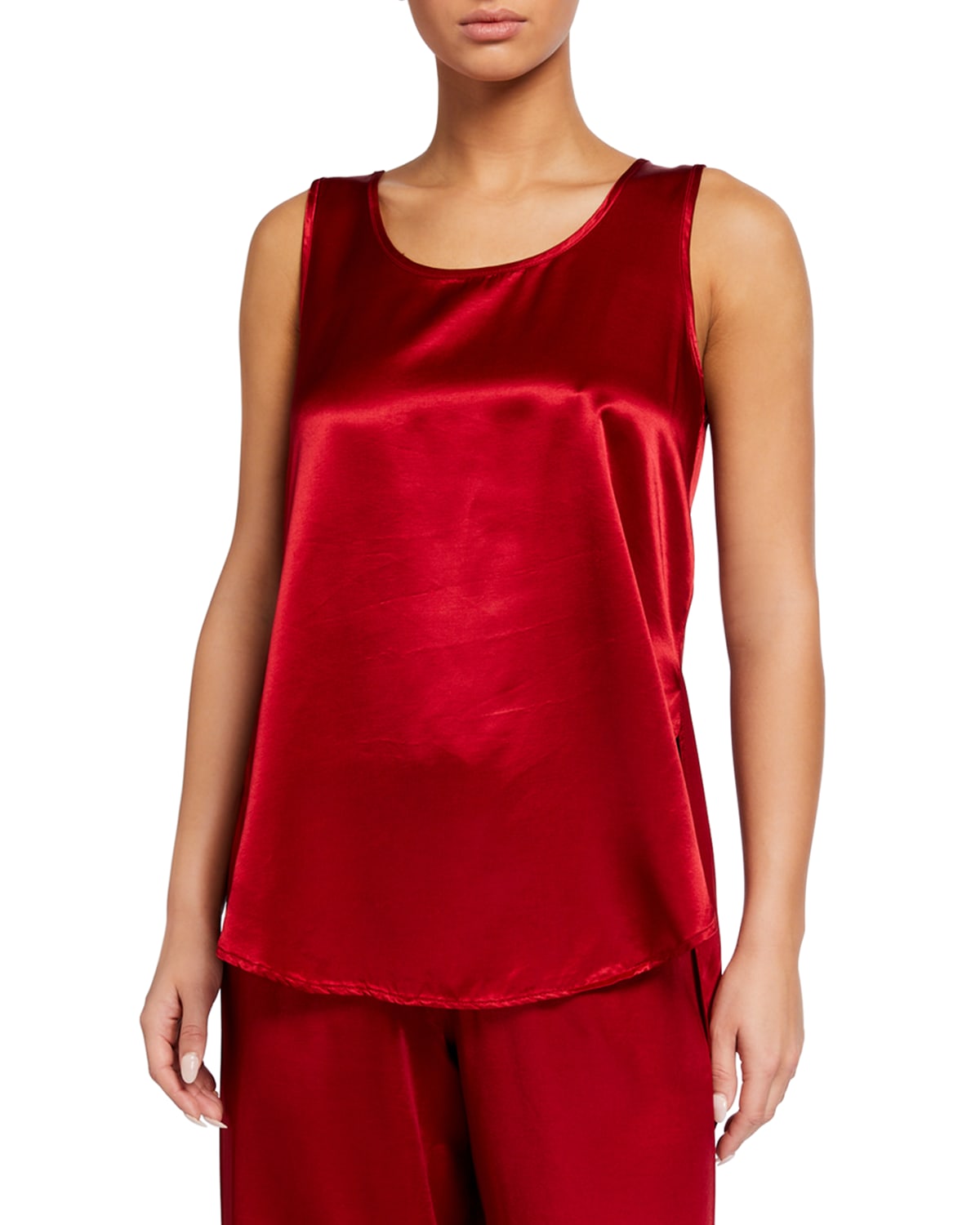 Pj Harlow Jackie Silk Slit Tank Top In Red