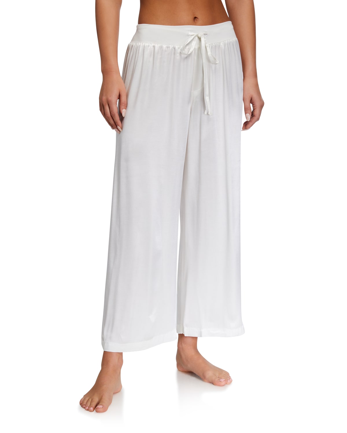 Pj Harlow Jolie Satin Crop Lounge Pants In Pearl