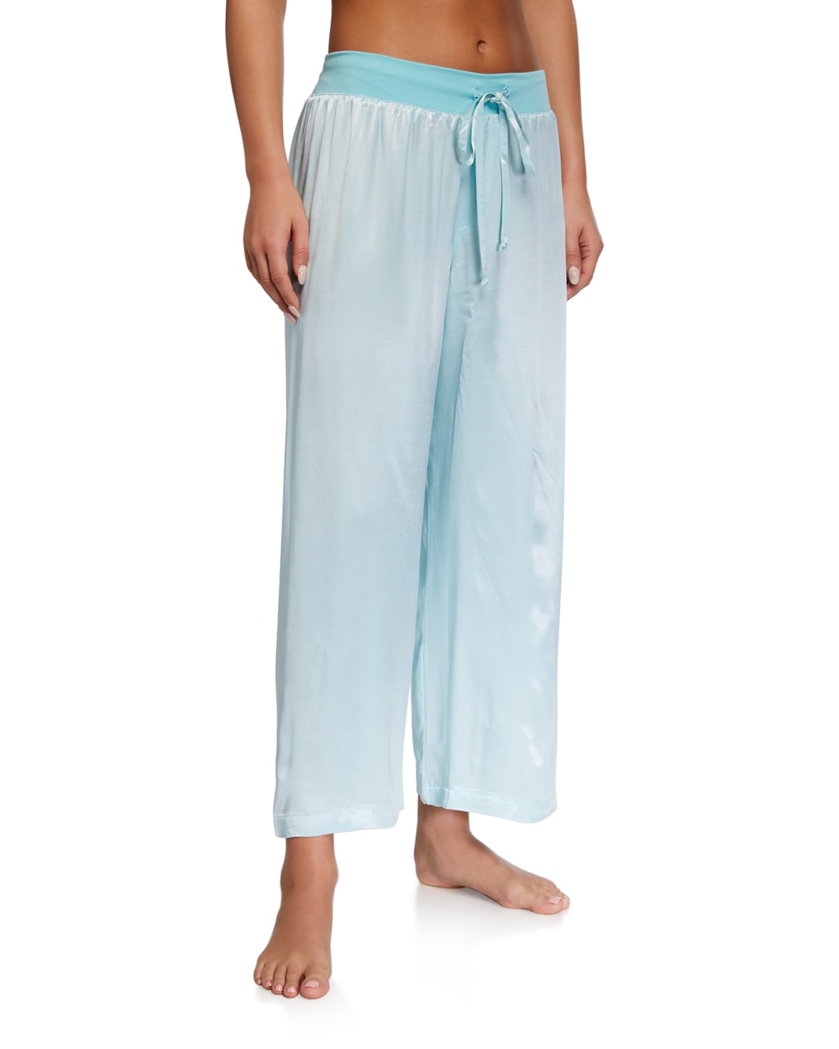 Pj Harlow Jolie Satin Crop Lounge Pants In Aqua