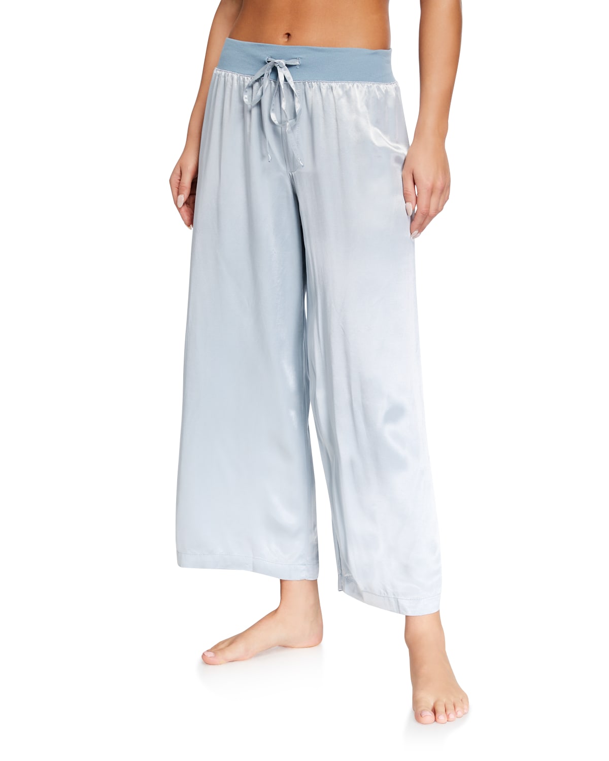 Pj Harlow Jolie Satin Crop Lounge Pants In Morning Blue