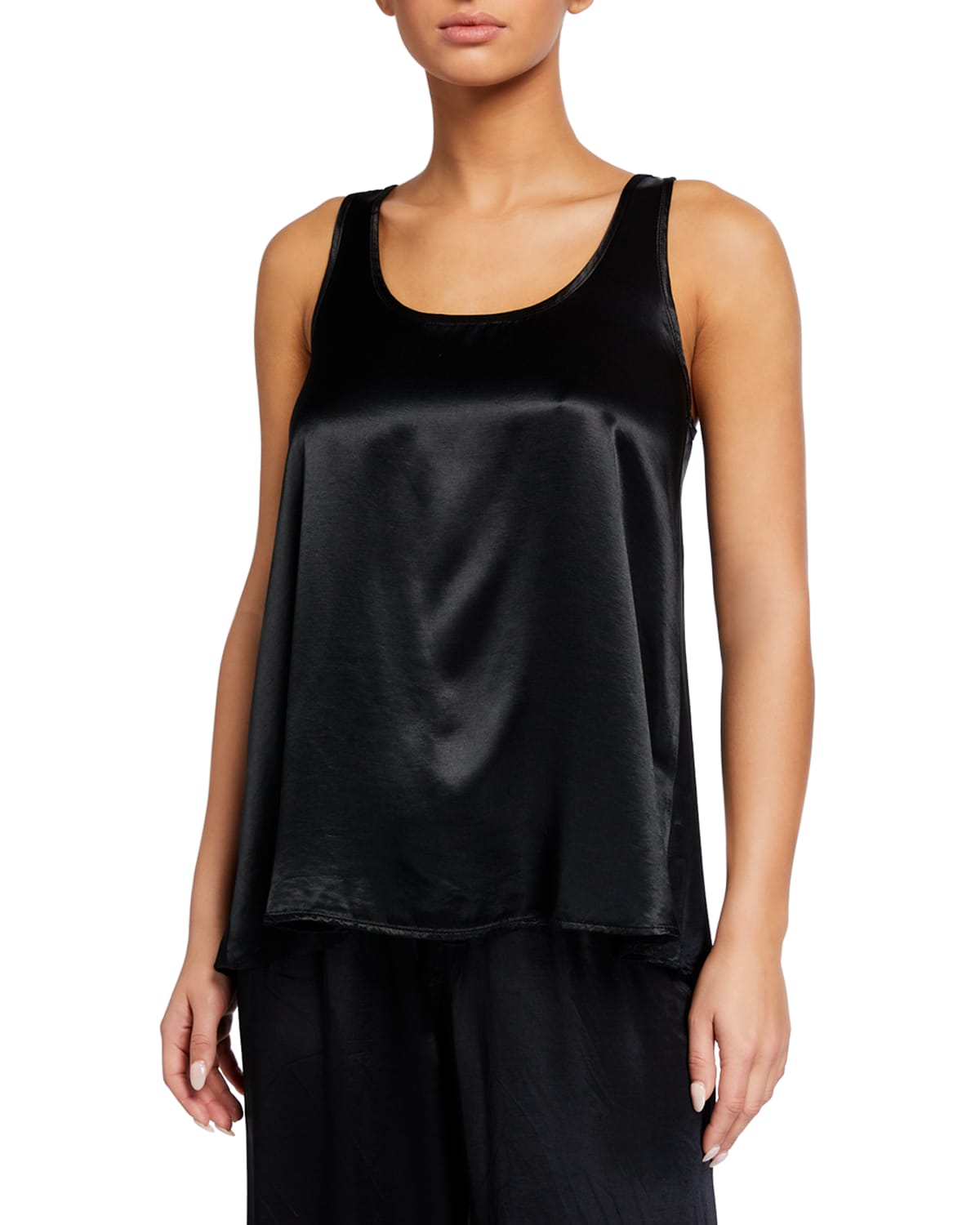 Pj Harlow Laura Satin Lounge Tank Top In Black