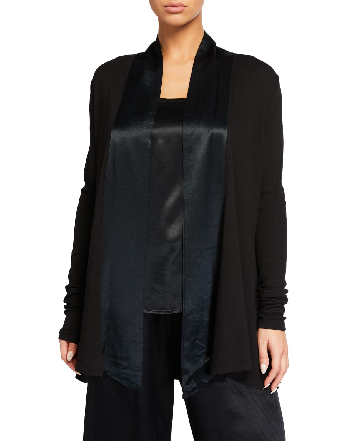 Pj Harlow Shelby Swing Lounge Jacket With Silk Collar In Black