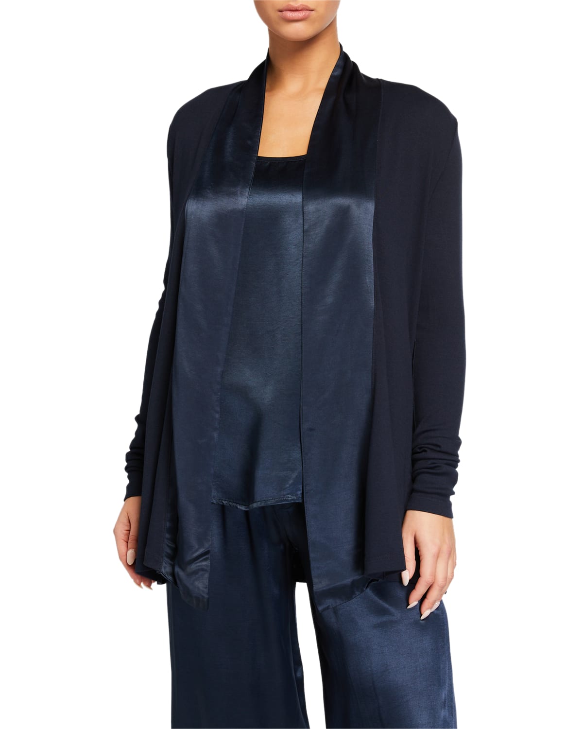 Pj Harlow Shelby Swing Lounge Jacket With Silk Collar In Navy