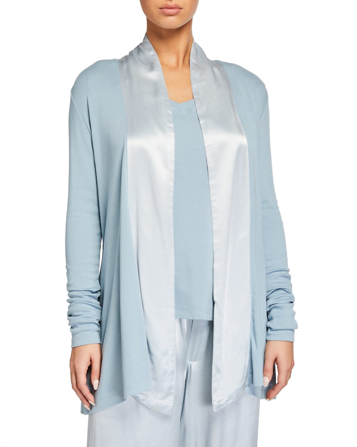 Pj Harlow Shelby Swing Lounge Jacket With Silk Collar In Morning Blue