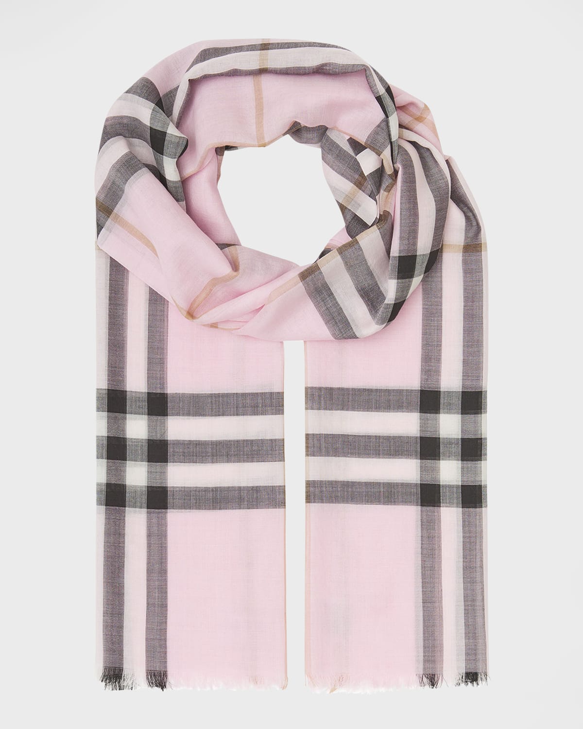 Burberry Giant Check Gauze Scarf In Pale Candy Pink
