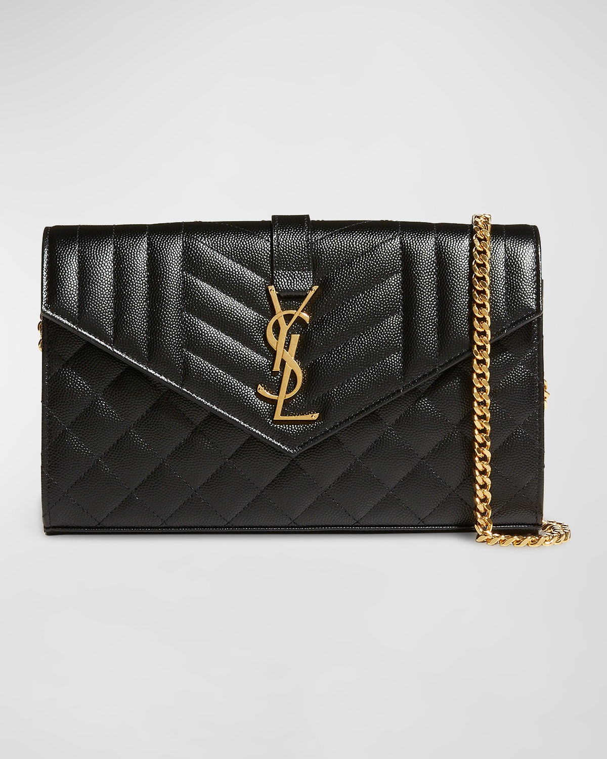 SAINT LAURENT ENVELOPE TRIQUILT YSL WALLET ON CHAIN IN GRAINED LEATHER,PROD228800076