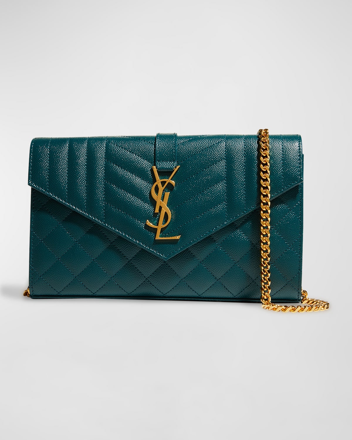 Saint Laurent Ysl Tri-quilted Wallet On Chain In Sea Turquoise