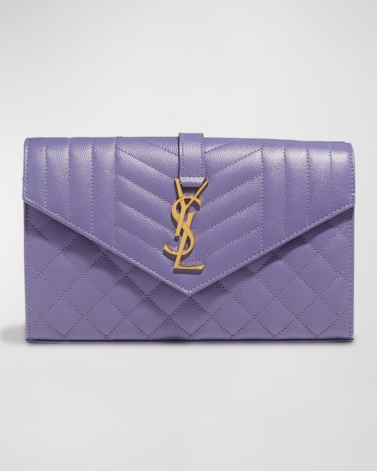 Saint Laurent Envelope Quilted Pebbled Leather Wallet On A Chain In Mauve