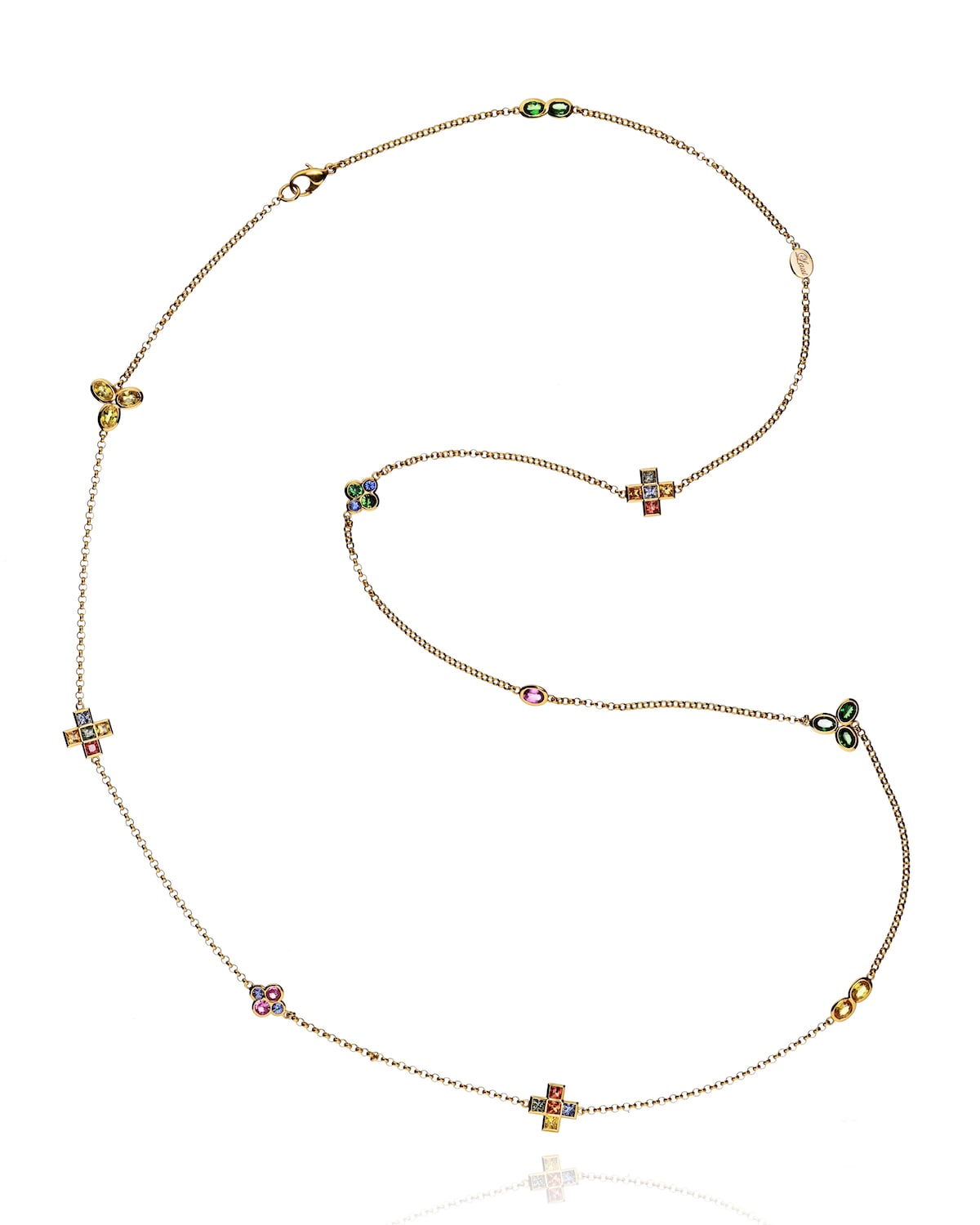 Alexander Laut 18k Yellow Gold Diamond, Sapphire Mix and Tsavorite Necklace, 39"L