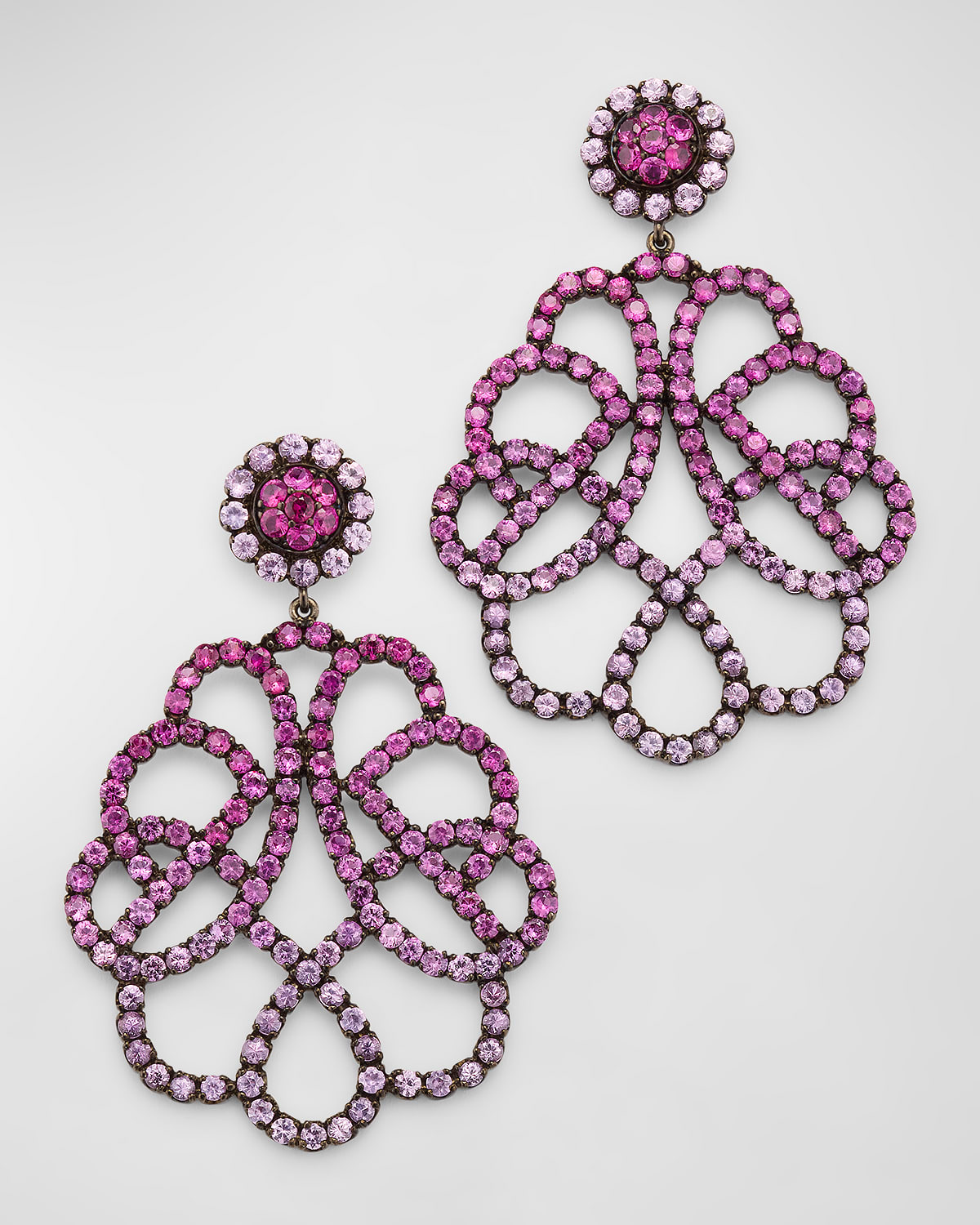 Shop Alexander Laut 18k White Gold Pink Lattice Drop Earrings In Ruby Pink Sapphire