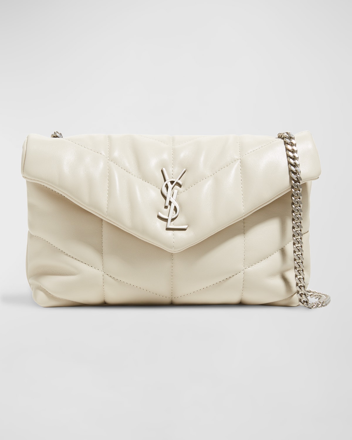 Saint Laurent Loulou Ysl Mini Quilted Crossbody Bag In White