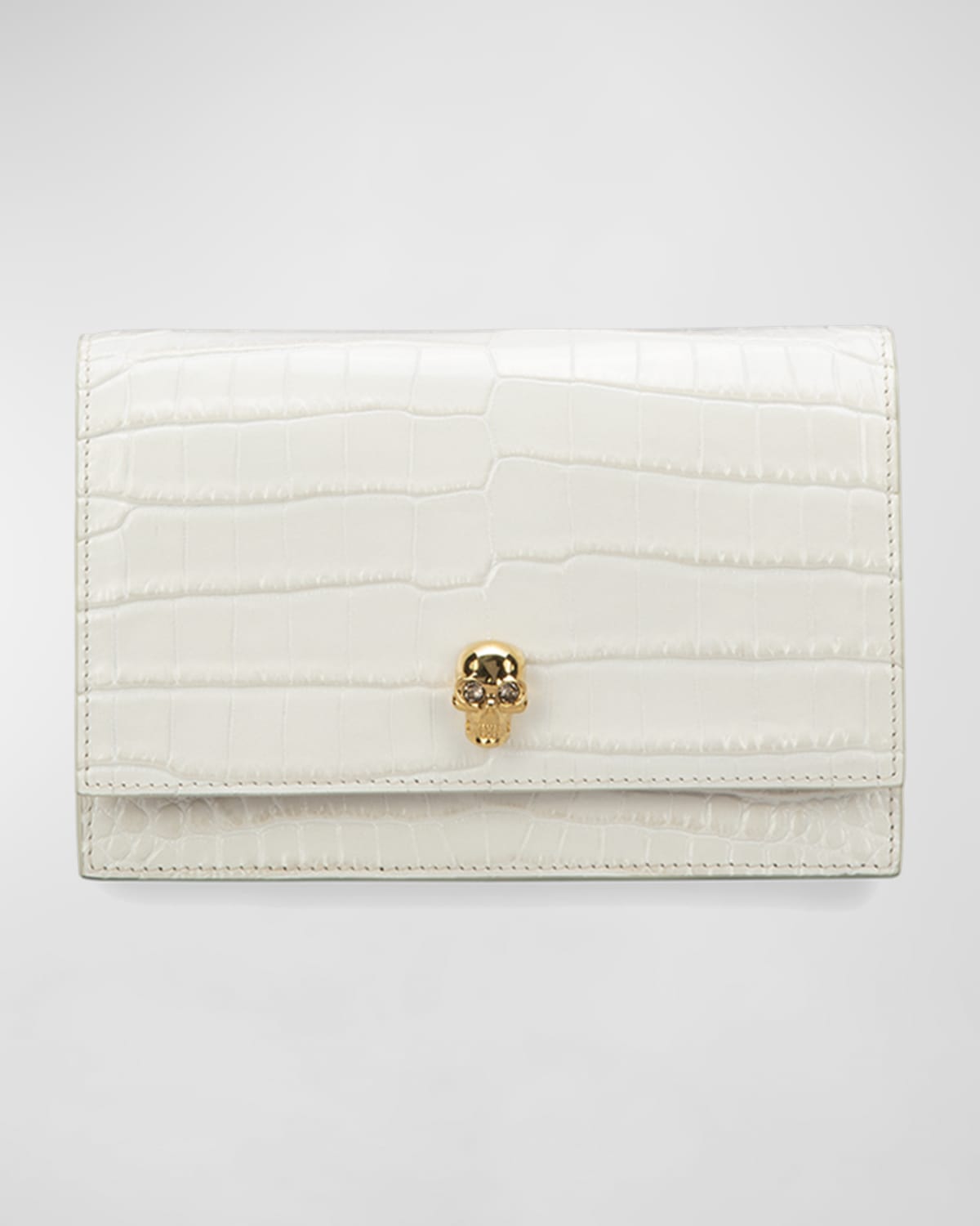 Alexander Mcqueen Mini Mock-croc Crossbody Bag With Small Skull In Ivory